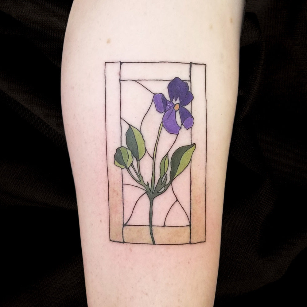 stained glass violet tattoo by Lydia Pitts