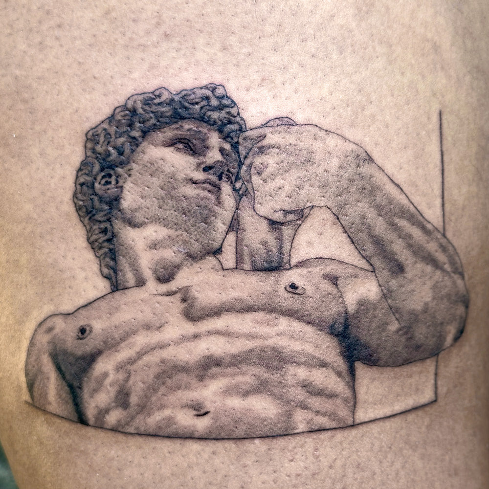 Michelangelo statue of David tattoo by Danny Schreiber