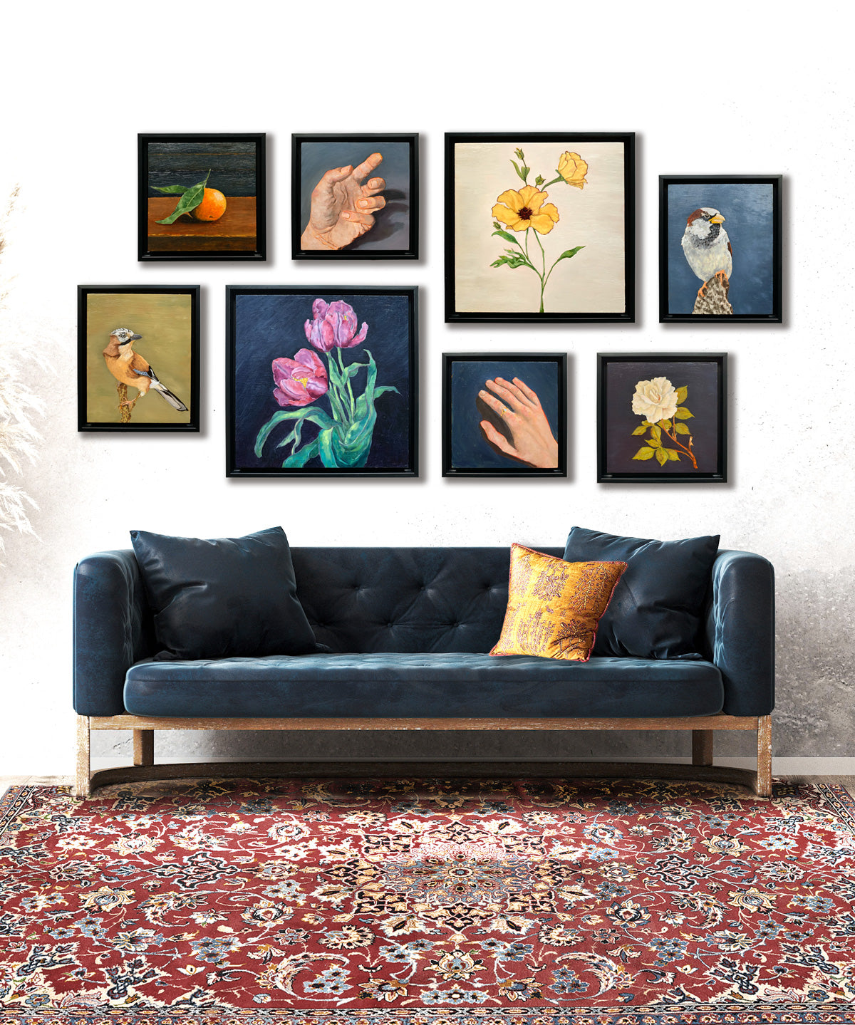yellow flower oil painting in gallery wall
