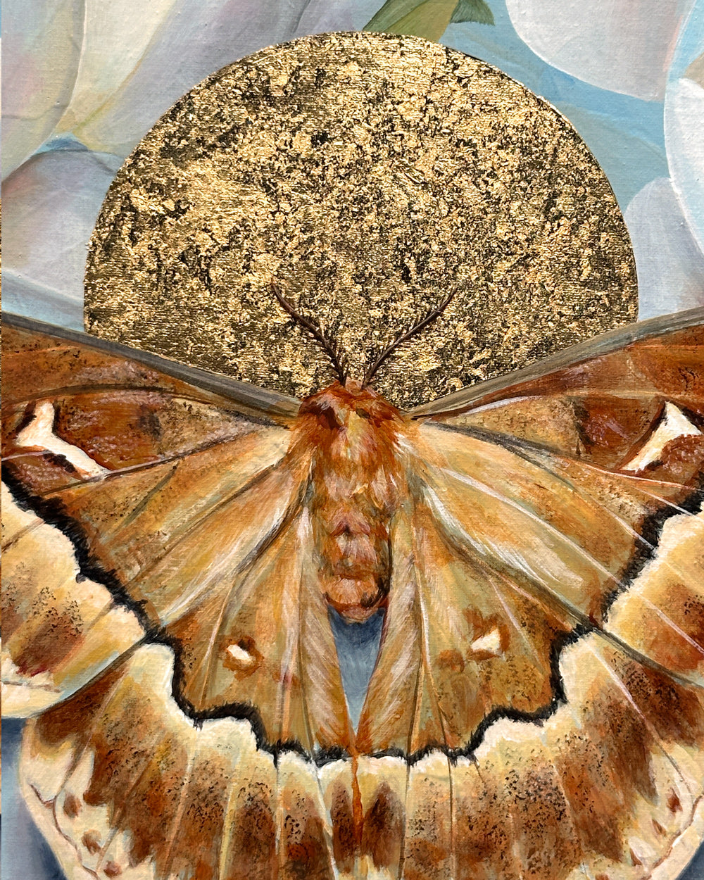 sweetbay silkmoth magnolia painting gold leaf detail