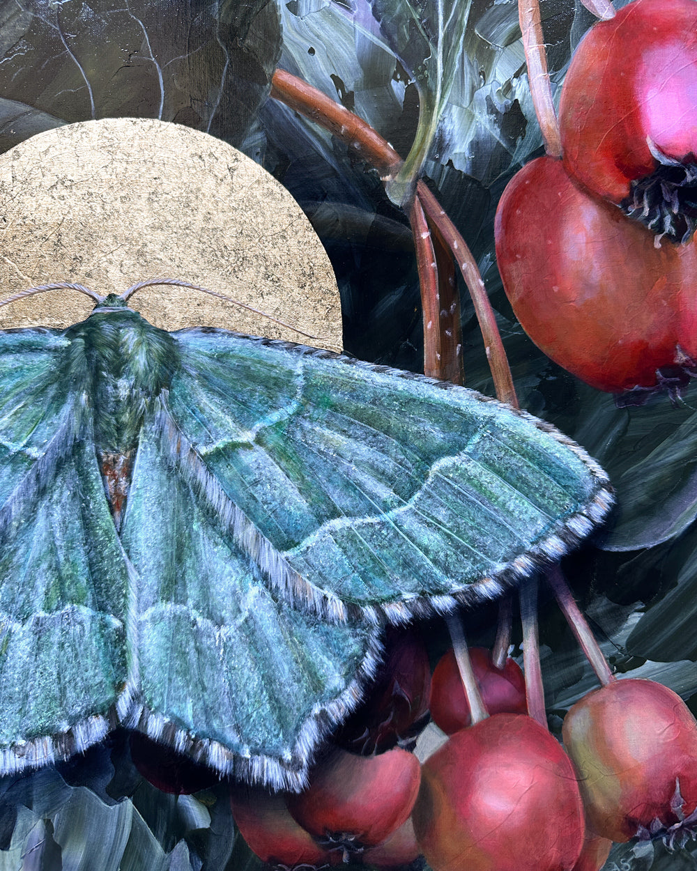 "To Nourish" Common Emerald Moth Painting