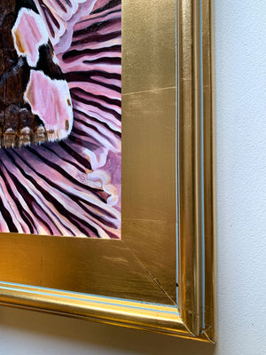 moth purple mushroom painting in gold leaf frame detail