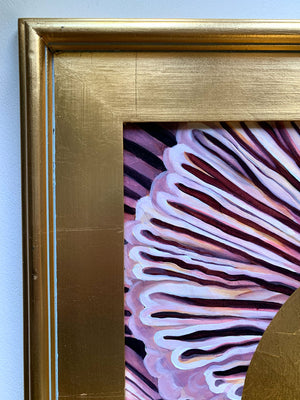 'Together' moth purple mushroom gill painting detail in gold frame