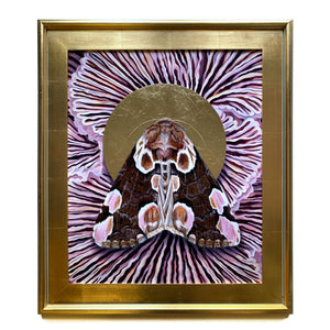 'Together' moth purple mushroom painting in gold leaf frame