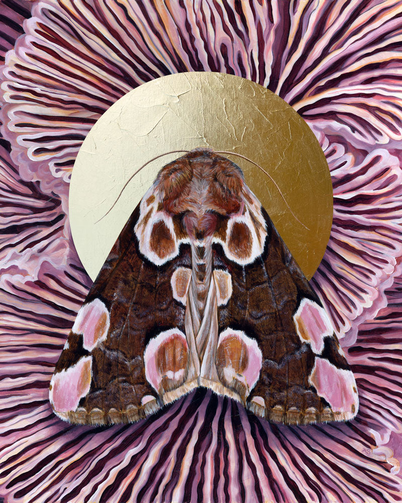 "Together" Peach Blossom Moth Mushroom Art Print
