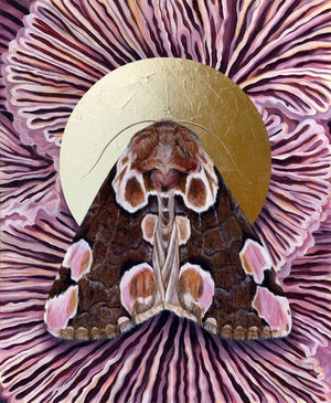 "Together" Peach Blossom Moth Mushroom Art Print