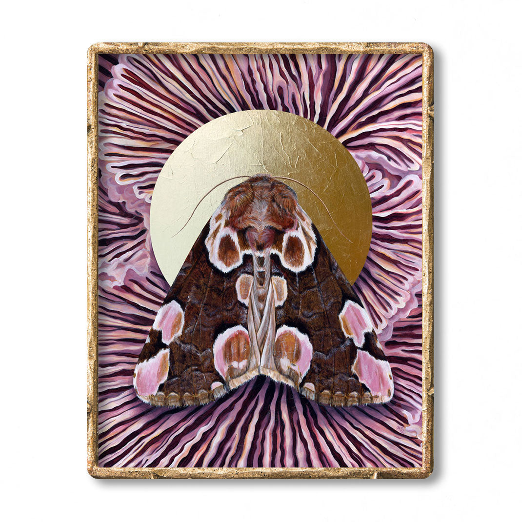 "Together" Peach Blossom Moth Mushroom Art Print
