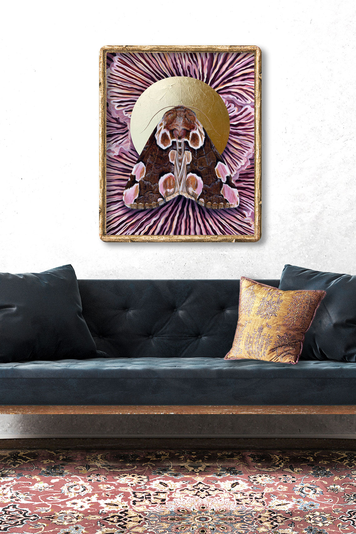 "Together" Peach Blossom Moth Mushroom Art Print