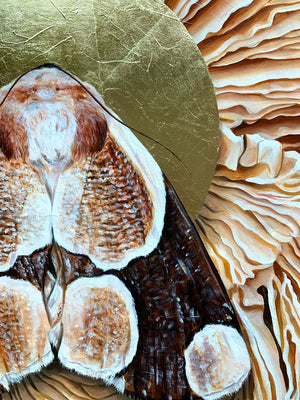 'Totality' moth mushroom painting gold leaf halo