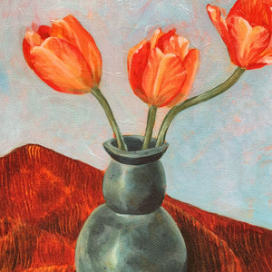 tulip still life embellished canvas print texture detail