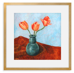 tulip art print matted and framed