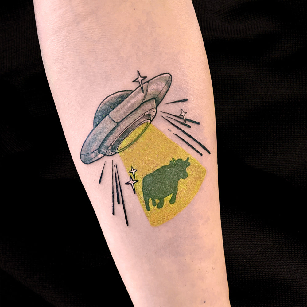 ufo cow abduction tattoo by Cass