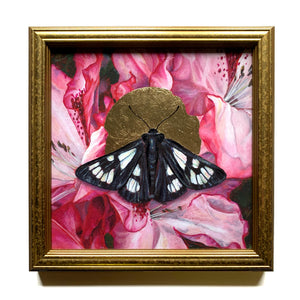 moth pink flowers embellished print
