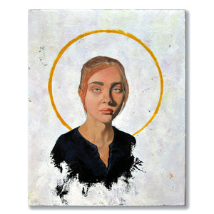 female portrait painting with halo