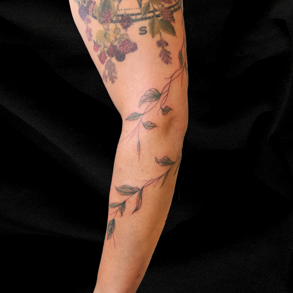 fine line vine tattoo by Lydia Pitts