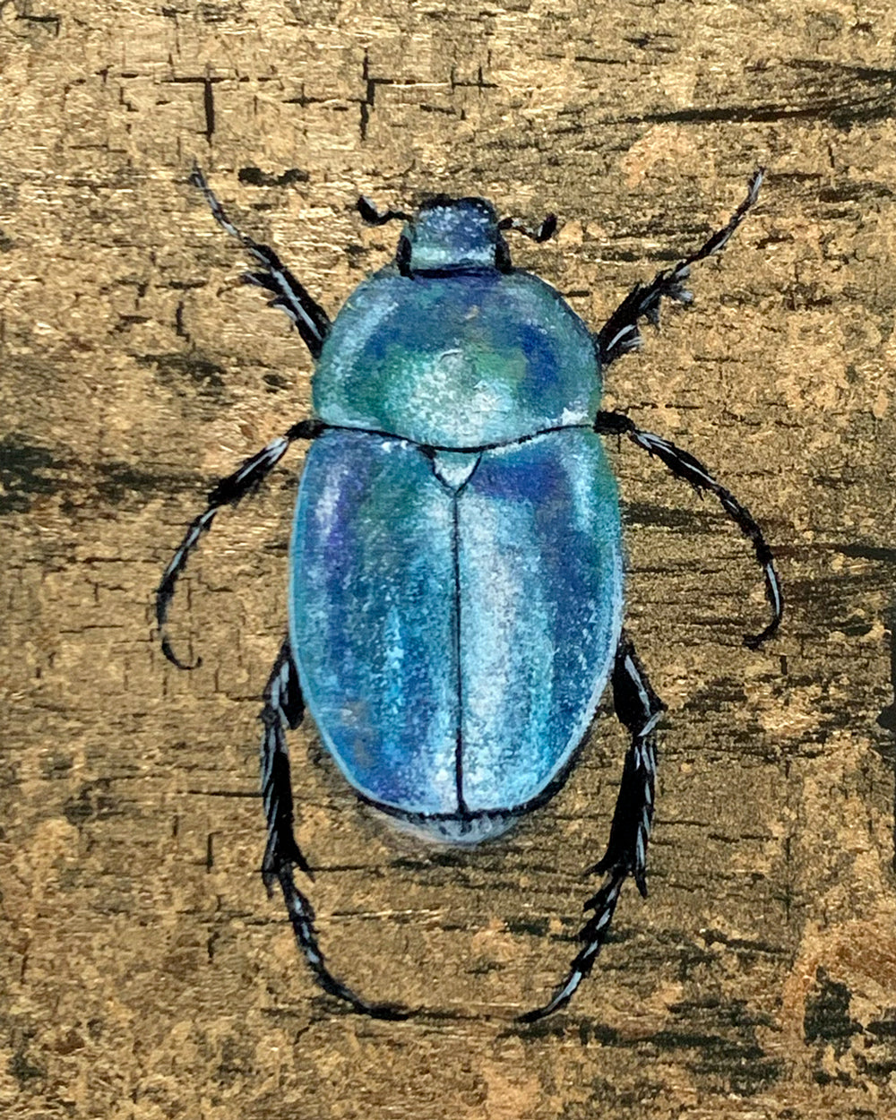 sky-blue beetle painting: water element gold leaf painting