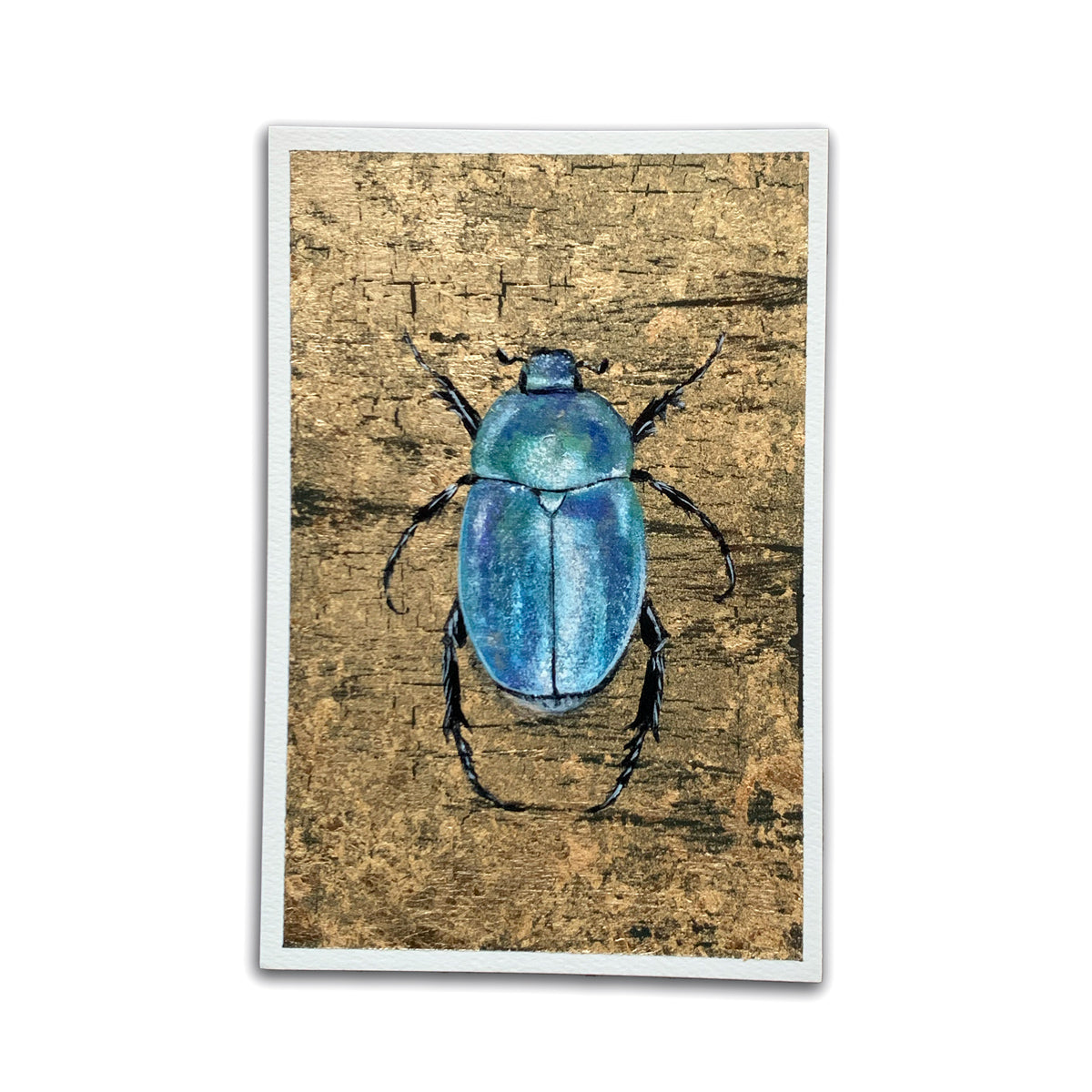 cerulean sky-blue beetle painting: water element gold leaf painting