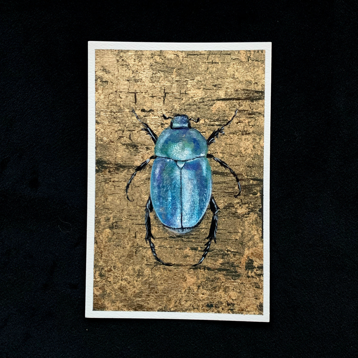 sky-blue beetle painting: water element gold leaf painting