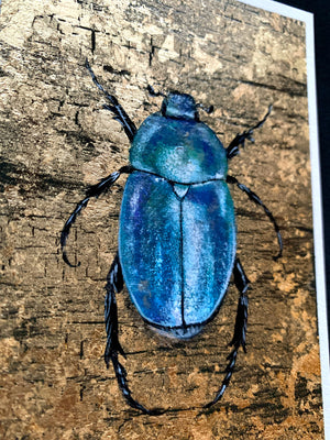 sky-blue beetle painting: water element gold leaf painting