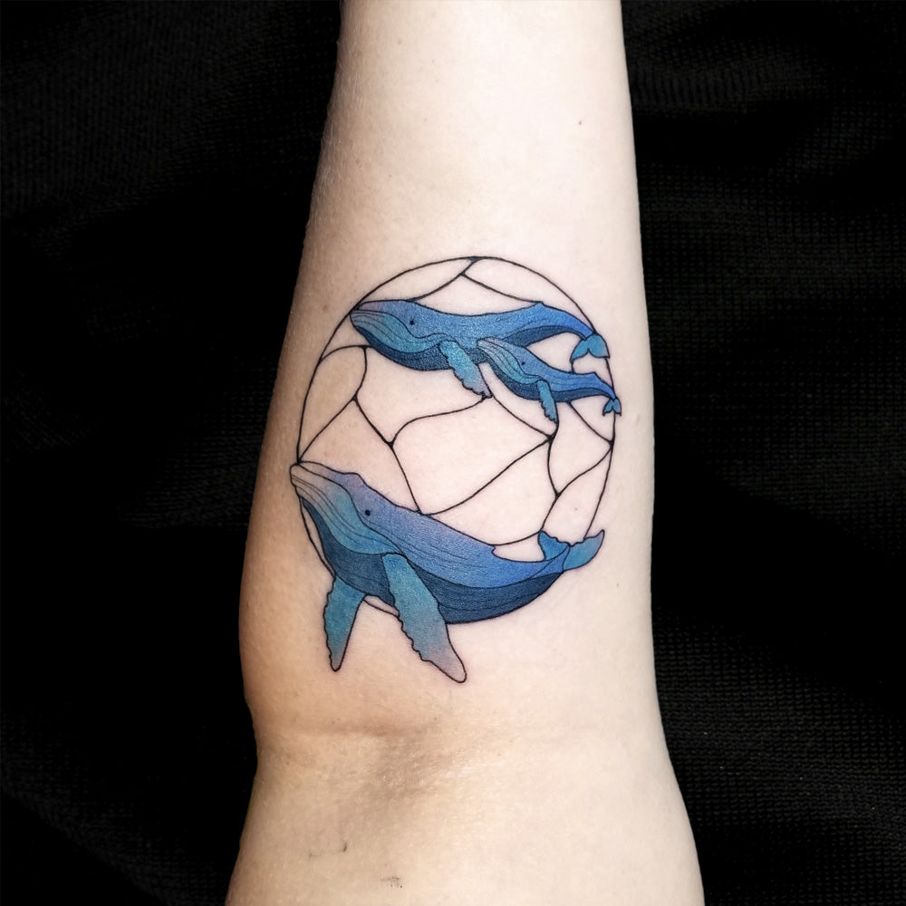 whale tattoo stained glass tattoo by Lydia Pitts