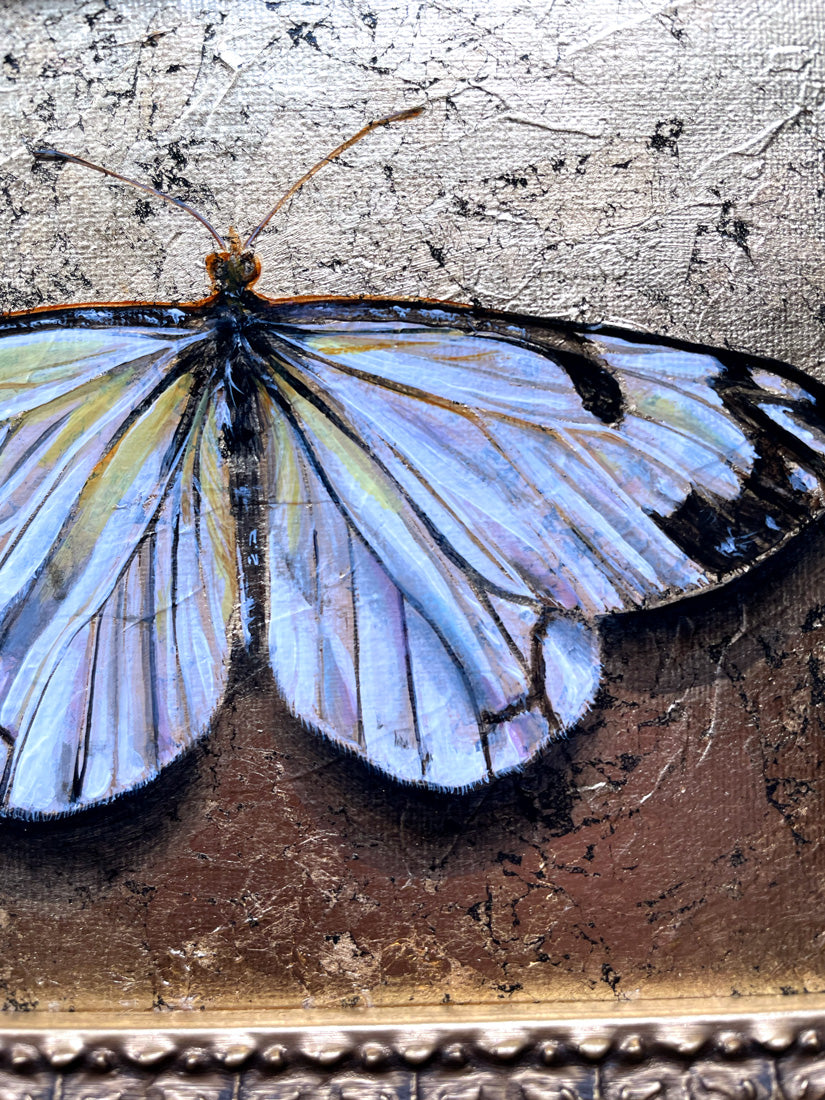 white butterfly painting gold leaf detail