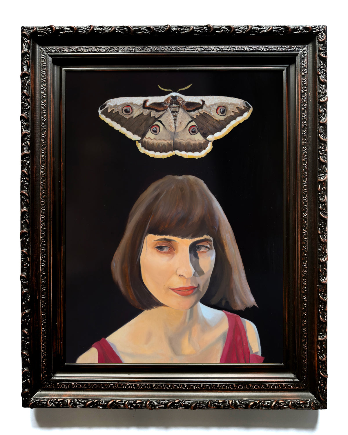 &quot;Wolves Sleep At Her Bare Feet&quot; Framed Woman Portrait Painting with Moth by Danny Gordo