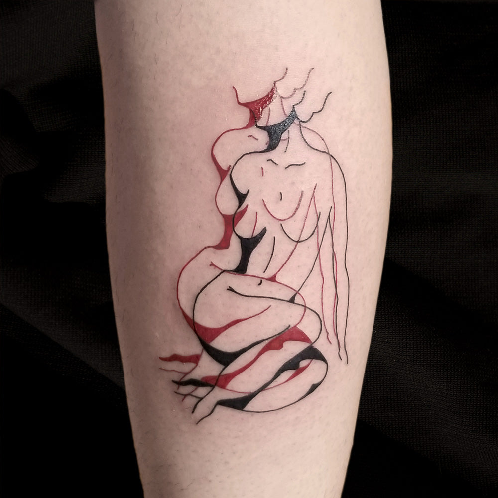 woman double outline tattoo by Lydia Pitts