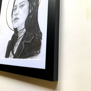 charcoal woman portrait drawing black frame