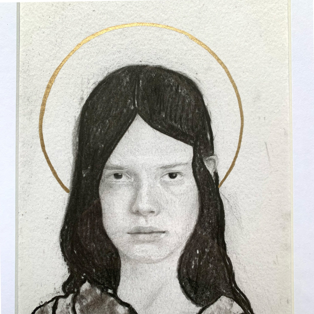 young woman portrait charcoal drawing face detail