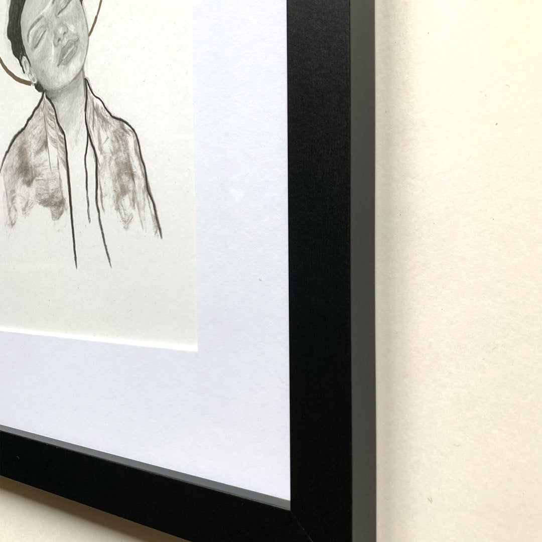 beautiful woman portrait drawing black frame