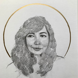 woman portrait drawing with halo face detail
