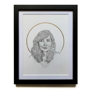 woman portrait drawing with halo
