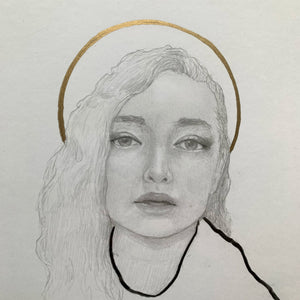 portrait drawing of woman with halo face detail