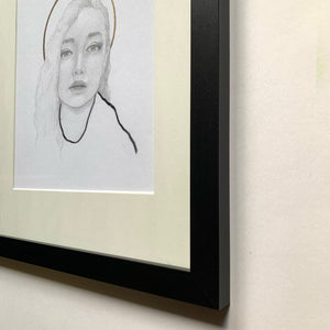 portrait drawing of woman black frame detail