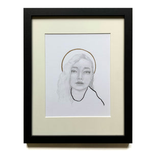 portrait drawing of woman with halo