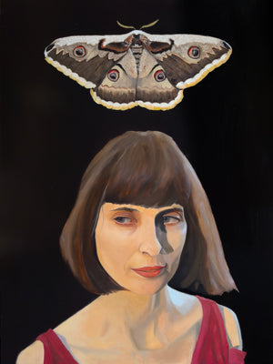 "Wolves Sleep At Her Bare Feet" Woman Portrait Painting with Moth by Danny Gordo