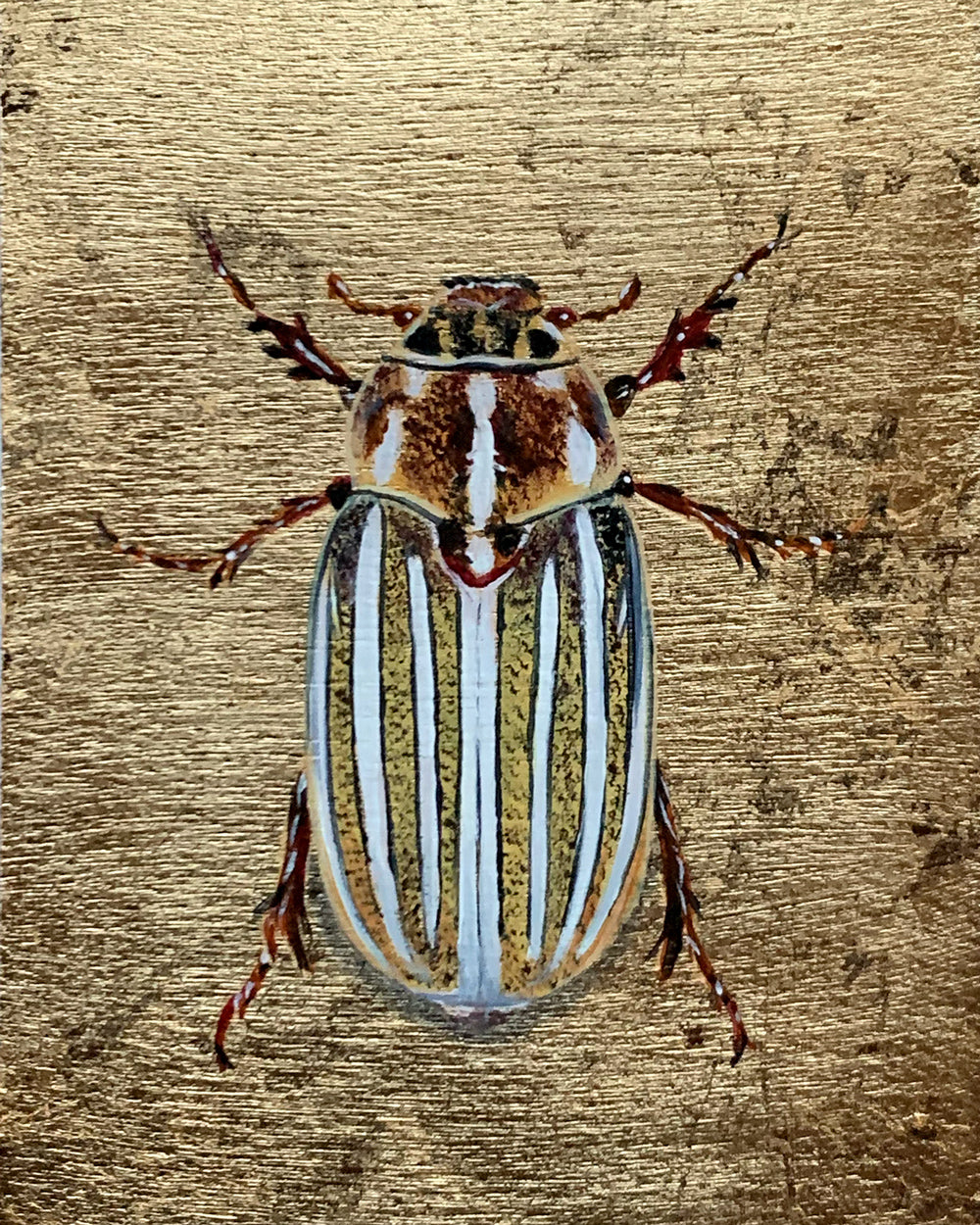 10-lined June beetle wood element painting