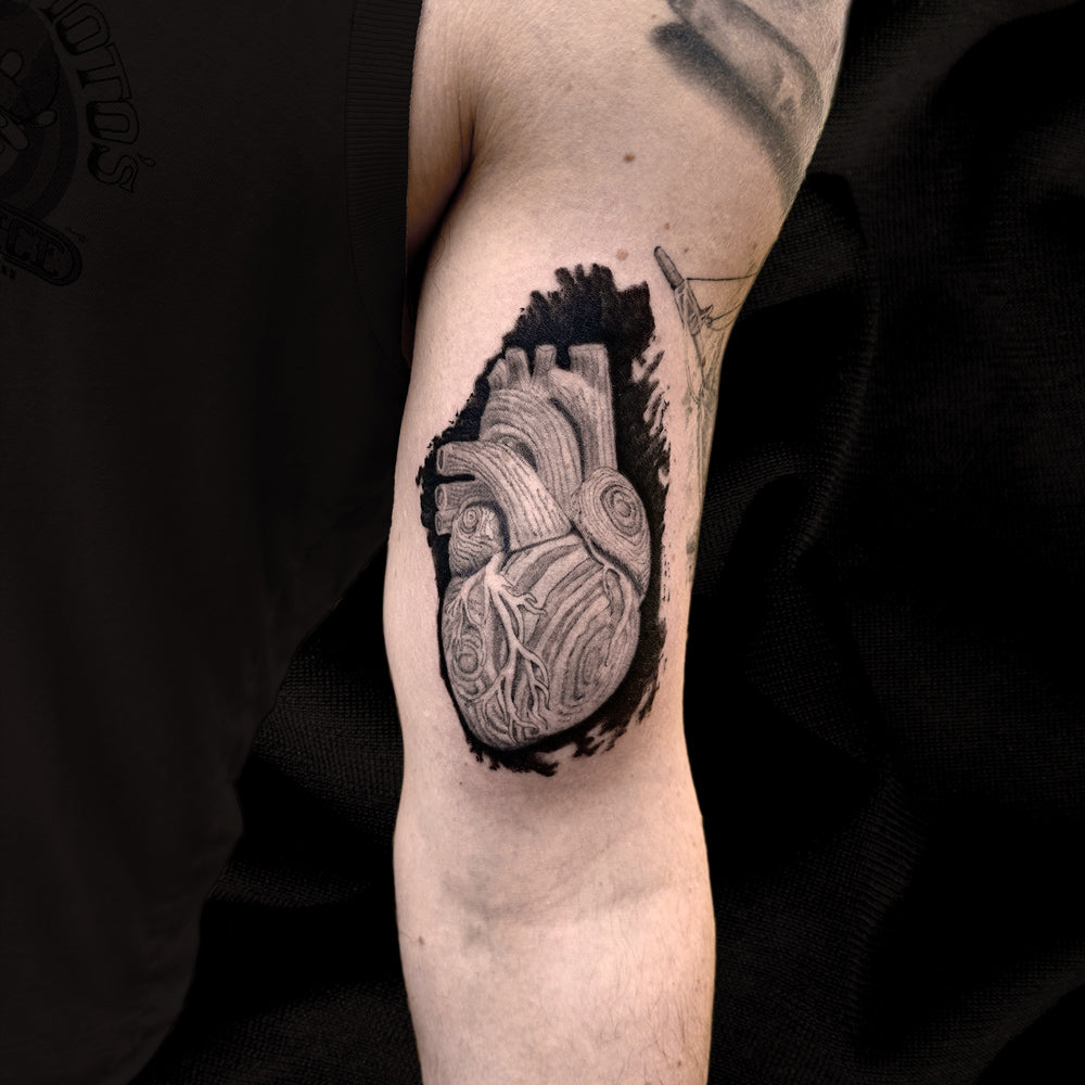 wooden heart tattoo by Danny