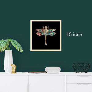 16 inch square framed gold foil insect art print, natural maple wood