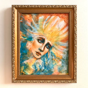 Brassy Bells emotional art colorful painting in antique gold frame by aimee schreiber