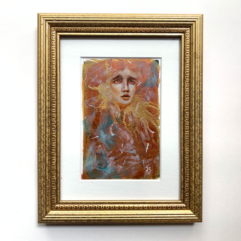 Candles crystals canyons emotional art metallic acrylic painting in gold frame Aimee Schreiber