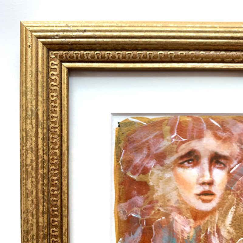 Candles crystals canyons emotional art metallic acrylic painting in gold frame detail Aimee Schreiber