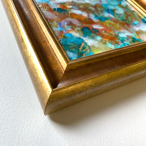 abstract landscape painting ethereal hillside gold frame detail