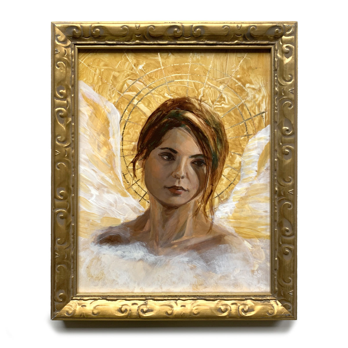 angel art - yellow sunrise angel painting by Aimee Schreiber