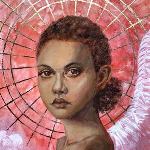 angel artwork portrait painting gold halo