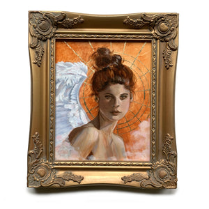 angel painting in antique gold frame by Aimee Schreiber