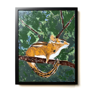 animal painting of a chipmunk in black frame