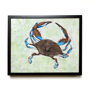 animal painting crab green and brown in black frame