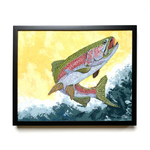 rainbow trout fish painting in black frame
