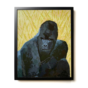 animal painting gorilla yellow background in black frame